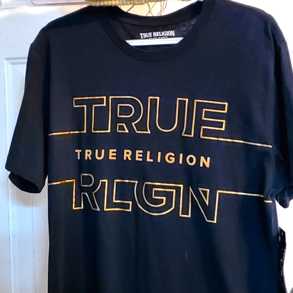 True Religion Black T-Shirt with Gold Logo